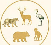 Tiger, Hirsch, Kranich, Bär und Affe für das Spiel der Fünf Tiere (Wu Qin Xi)